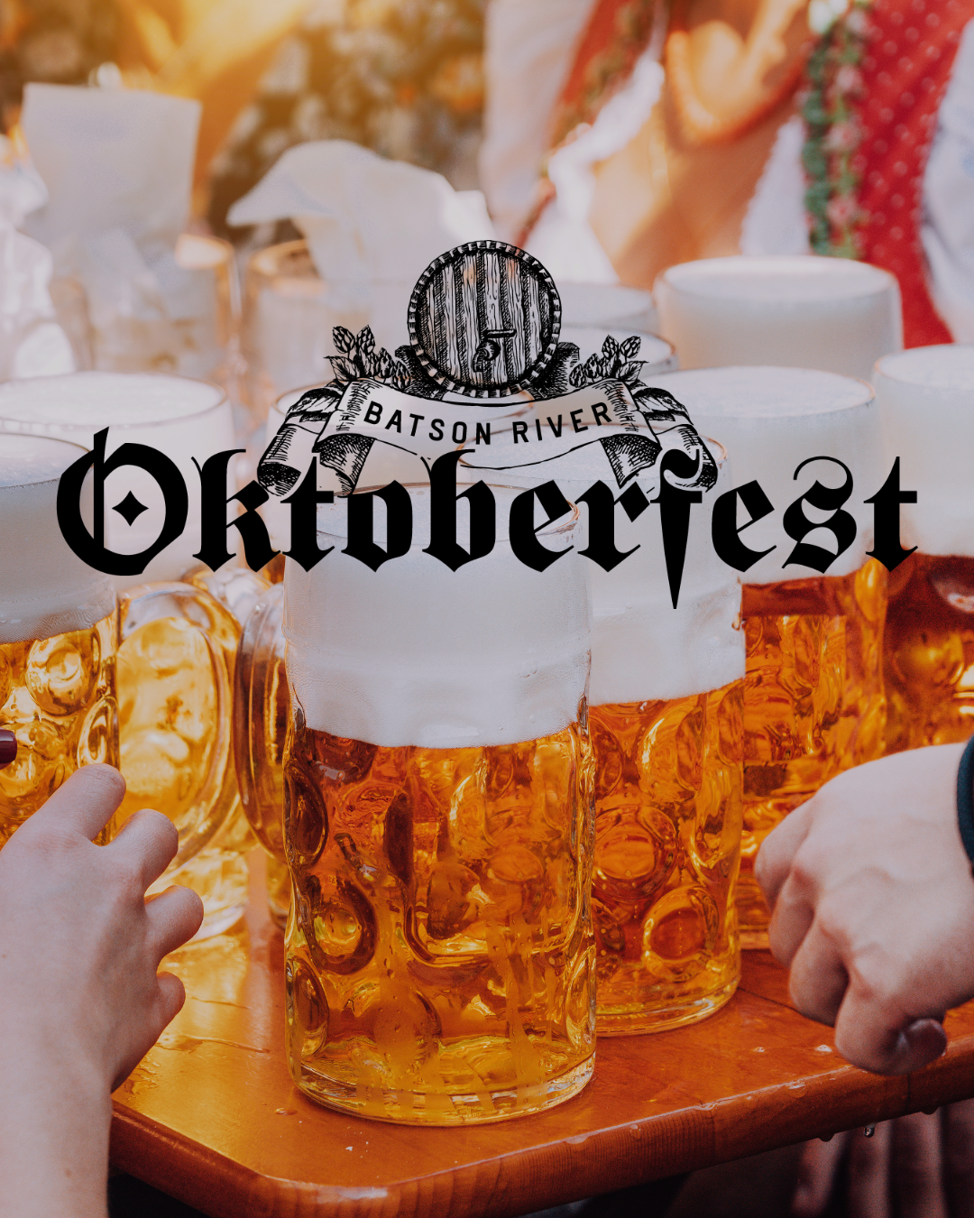 Oktoberfest Logo with beers behind it